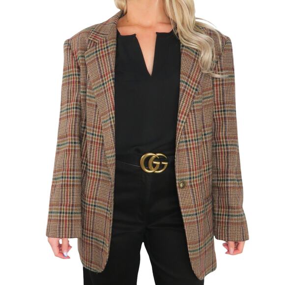 Sag Harbor 90s Vintage Brown Plaid Blazer Jacket Dark Academia Large Retro - Picture 5 of 6